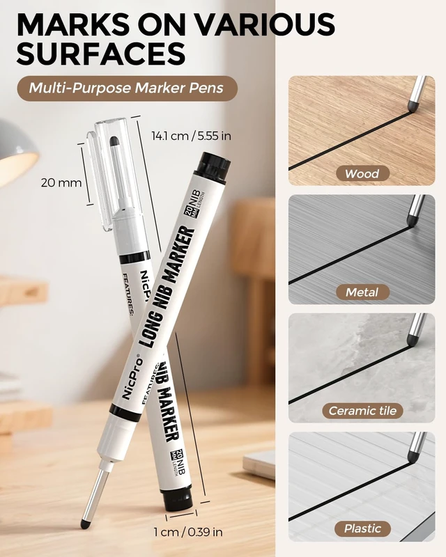 Alt view image 2 of 6 - 72 PCS Long Nib Marker Pens with 20mm Long Head Fine Tip (Black) Fine Point, Deep Hole Reach Permanent Paint Markers for Metal, Tile, Glass, Carpenter Pen for Woodworking