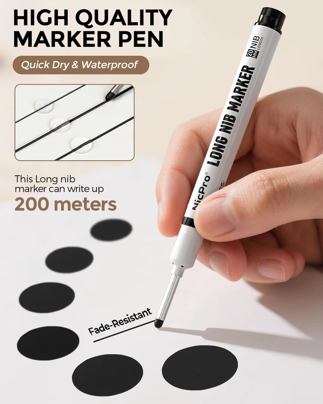 Alt view image 4 of 6 - 72 PCS Long Nib Marker Pens with 20mm Long Head Fine Tip (Black) Fine Point, Deep Hole Reach Permanent Paint Markers for Metal, Tile, Glass, Carpenter Pen for Woodworking