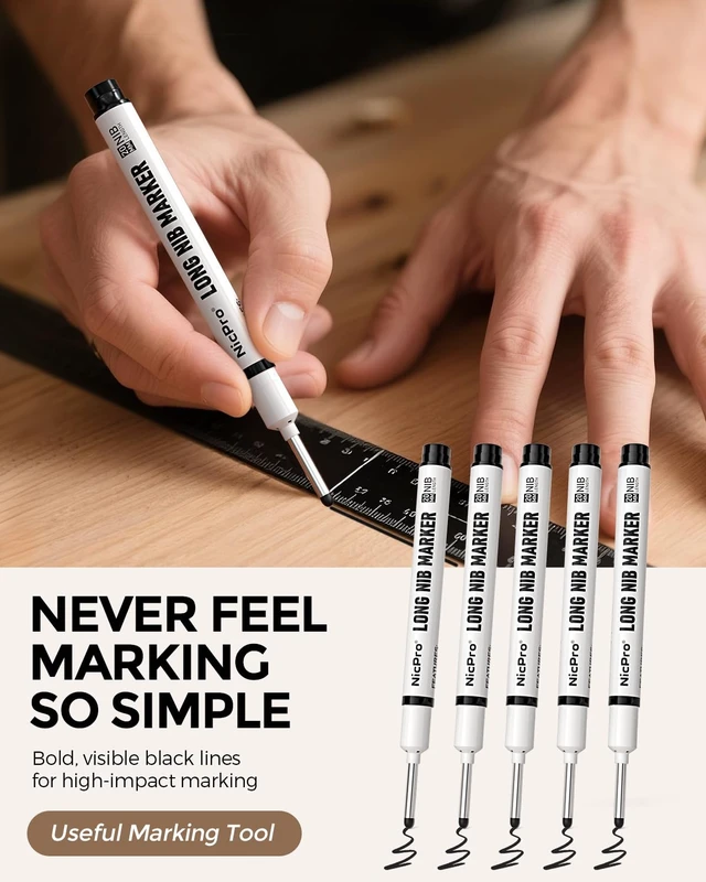 Alt view image 3 of 6 - 72 PCS Long Nib Marker Pens with 20mm Long Head Fine Tip (Black) Fine Point, Deep Hole Reach Permanent Paint Markers for Metal, Tile, Glass, Carpenter Pen for Woodworking