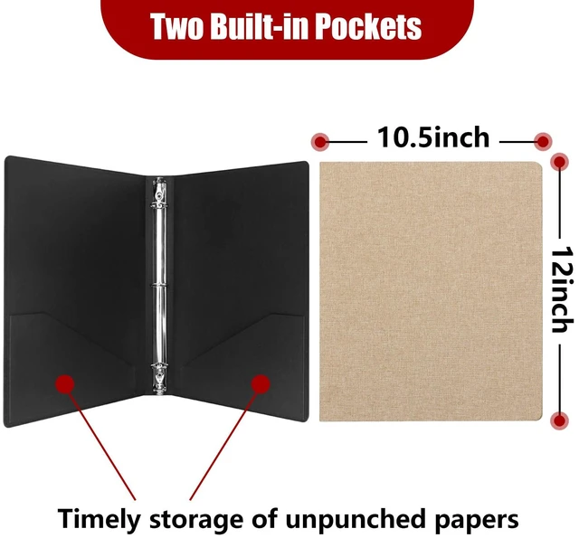 Alt view image 5 of 7 - Linen 3 Ring Binder 1 Inch, Letter Size, Khaki Round rings, 8.5'' x 11'' paper, school office home, recipe binder, dual pockets