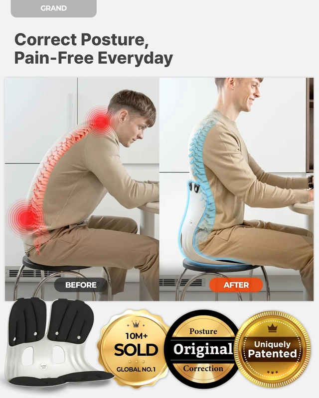 Alt view image 2 of 7 - Grand Extra Wide Ergonomic Seat Support, Sit Straighter Without Effort, Passive Posture Trainer for Office, Home & Car (Black)