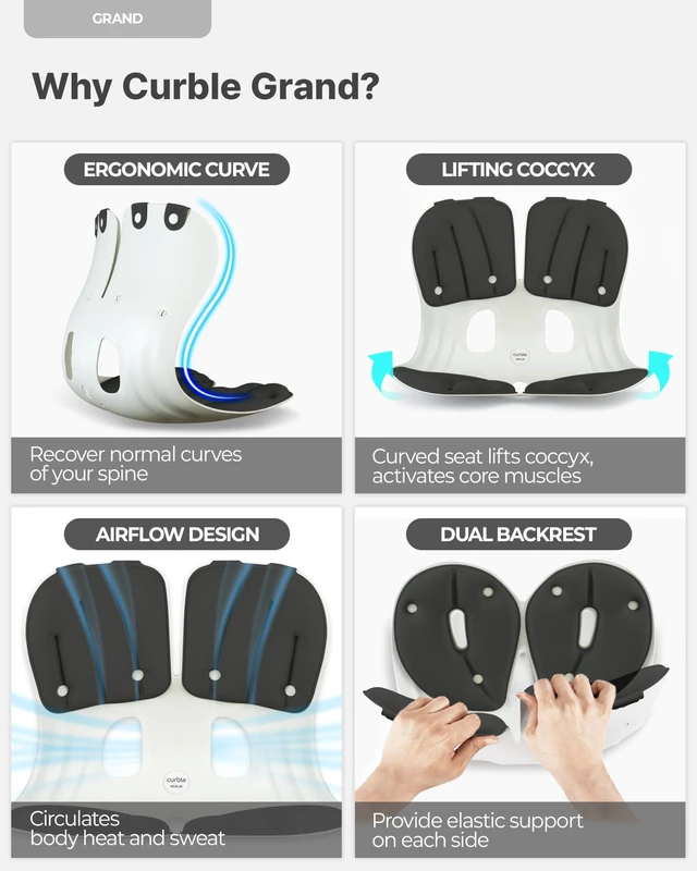 Alt view image 4 of 7 - Grand Extra Wide Ergonomic Seat Support, Sit Straighter Without Effort, Passive Posture Trainer for Office, Home & Car (Black)