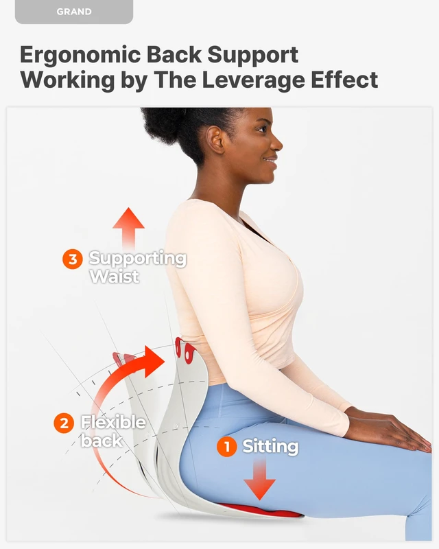 Alt view image 3 of 7 - Grand(Extra Wide & Sturdy) Ergonomic Back and Lumbar Support for Good Posture Correction and Back Pain Relief, Perfect for Office, Floor Seat, and Work from Home, Patented (Red)