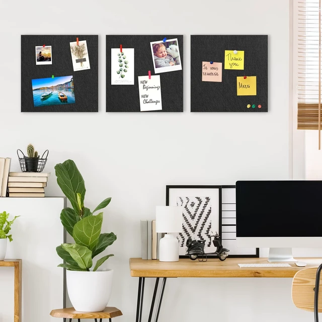 Alt view image 3 of 7 - Cork Board Bulletin Board 12x12, 1/2" Thick Felt Cork Board Tiles 6 Pack, Small Square Pin Board for Wall, Self Adhesive Corkboards with 60 Push Pin Wood Clips for School, Home & Office, Black