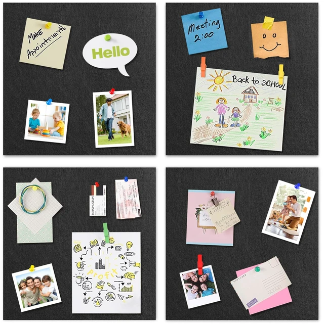 Alt view image 4 of 7 - Cork Board Bulletin Board 12x12, 1/2" Thick Felt Cork Board Tiles 6 Pack, Small Square Pin Board for Wall, Self Adhesive Corkboards with 60 Push Pin Wood Clips for School, Home & Office, Black