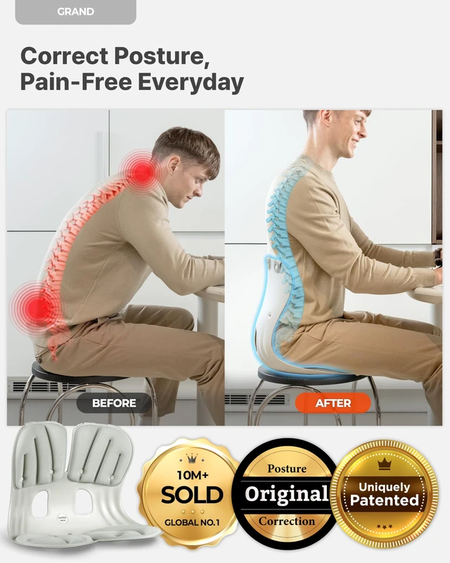 Alt view image 2 of 7 - Grand Extra Wide Ergonomic Seat Support, Sit Straighter Without Effort, Passive Posture Trainer for Office, Home & Car (Grey)