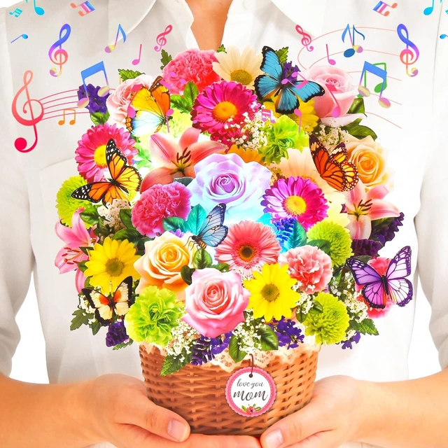 Main image of Pop Up Mother's Day Card with Lights, Musical Flower Cards for Mom 3D Butterfly Love You Mom Greeting Cards, Elegant Floral Happy Mothers Day Keepsake Gift for Mother Wife from Son Daughter