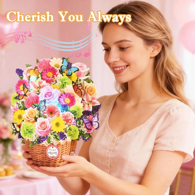 Alt view image 5 of 6 - Pop Up Mother's Day Card with Lights, Musical Flower Cards for Mom 3D Butterfly Love You Mom Greeting Cards, Elegant Floral Happy Mothers Day Keepsake Gift for Mother Wife from Son Daughter