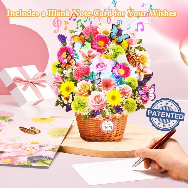 Alt view image 4 of 6 - Pop Up Mother's Day Card with Lights, Musical Flower Cards for Mom 3D Butterfly Love You Mom Greeting Cards, Elegant Floral Happy Mothers Day Keepsake Gift for Mother Wife from Son Daughter