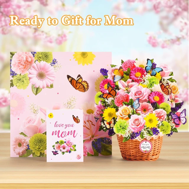 Alt view image 3 of 6 - Pop Up Mother's Day Card with Lights, Musical Flower Cards for Mom 3D Butterfly Love You Mom Greeting Cards, Elegant Floral Happy Mothers Day Keepsake Gift for Mother Wife from Son Daughter