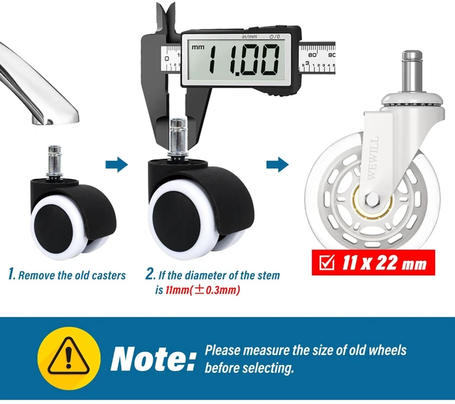 Alt view image 5 of 7 - Office Chair Wheels - Rubber Casters Replacement Universal Fit 98% Chair(Set of 5) Heavy Duty 3 Inch Smoothly & Quietly Safe for All Floor, Hardwood, Tile, Carpet, Noise Free - White