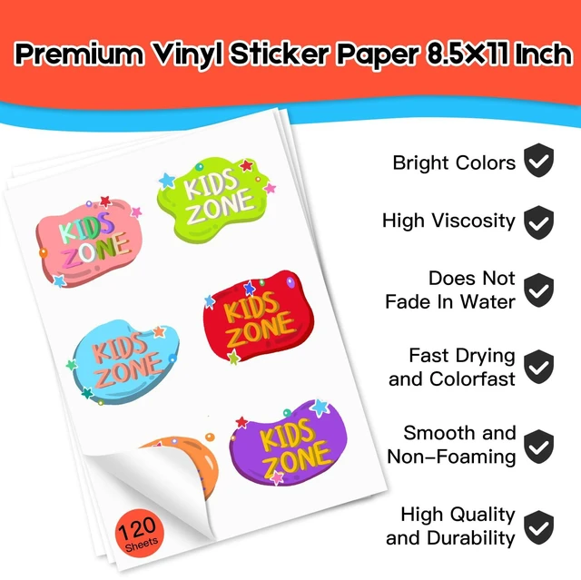 Alt view image 2 of 7 - Printable Vinyl Sticker Paper, 8.5 x11 Glossy White 120 Sheets Waterproof for Inkjet Printers, Compatible with Cricut, Quick Dry, Tear Resistant, Vivid Colors for DIY Crafts&Labels