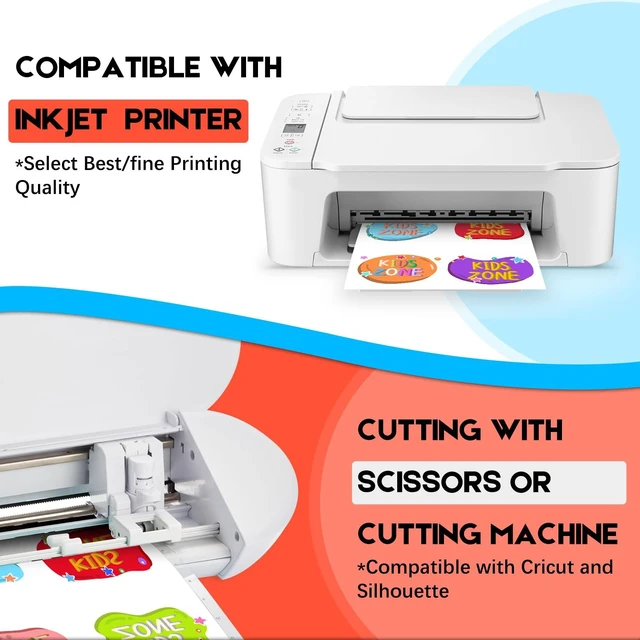 Alt view image 3 of 7 - Printable Vinyl Sticker Paper, 8.5 x11 Glossy White 120 Sheets Waterproof for Inkjet Printers, Compatible with Cricut, Quick Dry, Tear Resistant, Vivid Colors for DIY Crafts&Labels