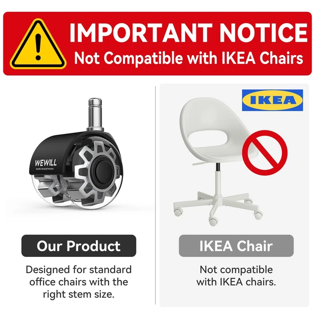 Alt view image 6 of 7 - Office Chair Wheels, Rubber Replacement Caster Heavy Duty Wheels for Computer Desk Chair to Replace Office Chair mats, Protect Hardwood Floors and Carpet, Set of 5 Silver