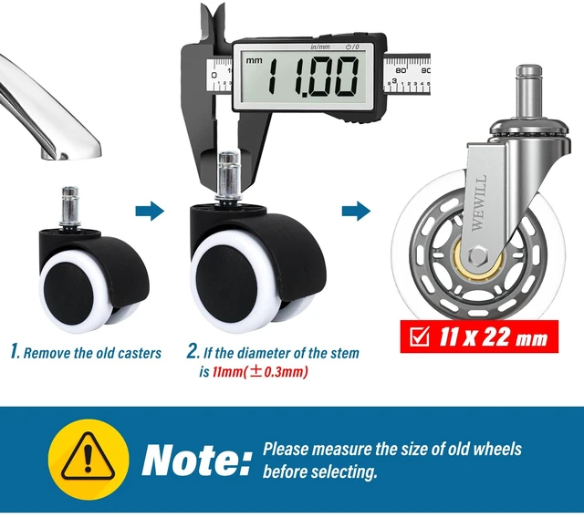 Alt view image 3 of 7 - Office Chair Wheels - Rubber Casters Replacement Universal Fit 98% Chair(Set of 5) Heavy Duty 3 Inch Smoothly & Quietly Safe for All Floor, Hardwood, Tile, Carpet, Noise Free - Sliver