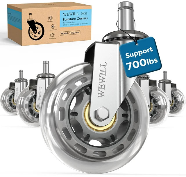 Main image of Office Chair Wheels - Rubber Casters Replacement Universal Fit 98% Chair(Set of 5) Heavy Duty 3 Inch Smoothly & Quietly Safe for All Floor, Hardwood, Tile, Carpet, Noise Free - Sliver