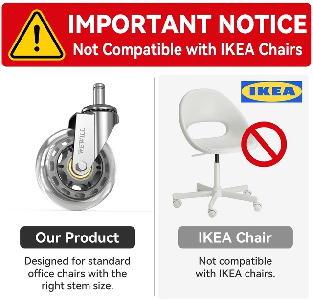 Alt view image 4 of 7 - Office Chair Wheels - Rubber Casters Replacement Universal Fit 98% Chair(Set of 5) Heavy Duty 3 Inch Smoothly & Quietly Safe for All Floor, Hardwood, Tile, Carpet, Noise Free - Sliver