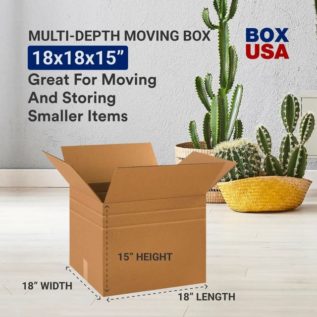 Alt view image 2 of 6 - Moving Boxes Medium 18"L x 15"W x 15"H 10-Pack - Multi-Depth Corrugated Cardboard for Shipping, Mailing, Packing, Packaging and Storage