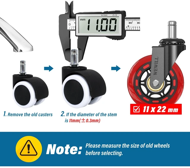 Alt view image 3 of 7 - Office Chair Wheels - Rubber Casters Replacement Universal Fit 98% Chair(Set of 5) Heavy Duty 3 Inch Smoothly & Quietly Safe for All Floor, Hardwood, Tile, Carpet, Noise Free - Red