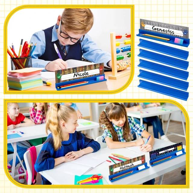 Alt view image 5 of 6 - 30 Pcs Classroom Desk Name Plate Holder Student Index Cards Storage Kids Desk Accessories, Desktop Helper Prop, Station Guard Panels Organizer, Water Bottle Holder