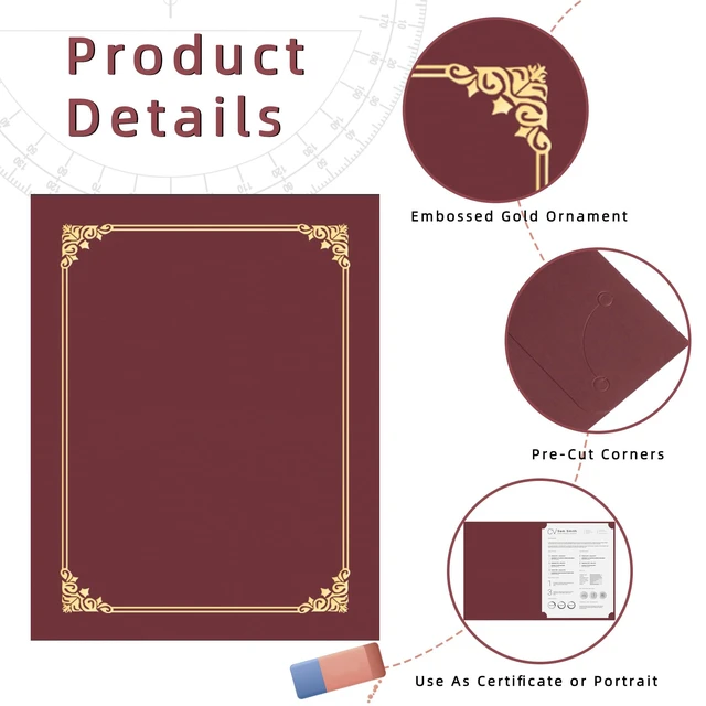 Alt view image 3 of 7 - 90 Packs Certificate Holders, Burgundy Diploma Holders, Document Award Covers Certificate Folders with Gold Foil Border for 8.5x11 Letter Size