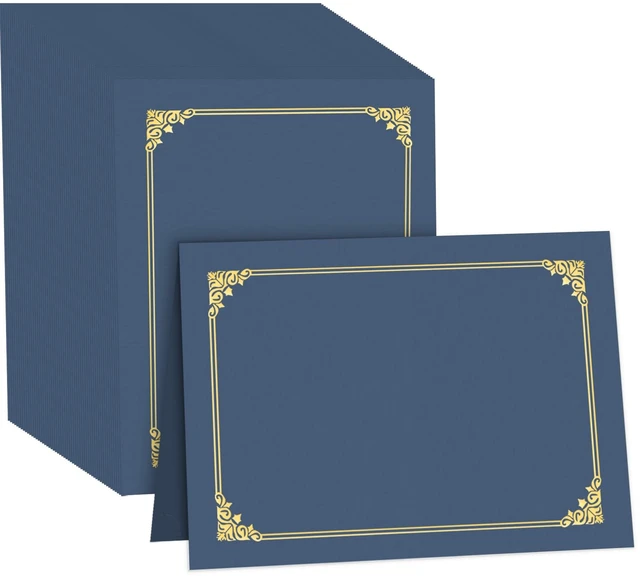 Main image of 90 Pack Certificate Holders, Navy Blue Diploma Holders, Document Award Covers Certificate Folders with Gold Foil Border for 8.5x11 Letter Size