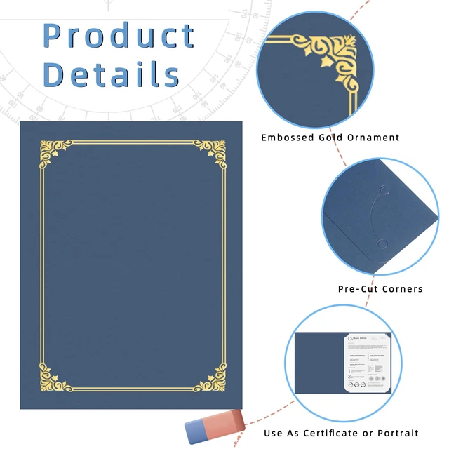 Alt view image 3 of 7 - 90 Pack Certificate Holders, Navy Blue Diploma Holders, Document Award Covers Certificate Folders with Gold Foil Border for 8.5x11 Letter Size