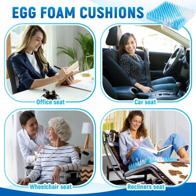Alt view image 5 of 6 - 1 PC Egg Chair Cushion 18 x 16 x 4 Inches Egg Shape, Blue White Egg Foam Pad Seat Cushion Crate Chair Accessory Pad Relieve Back Foam Relieve Pressure Breathable for Recliner Wheelchair Car