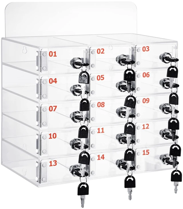 Main image of 15 Slot Cell Phone Locker Box for Classroom with Door Locks and Keys Clear Acrylic Phone Box Storage Cabinet Wall Mounted for Back to School Teacher Students Employee Factory Office