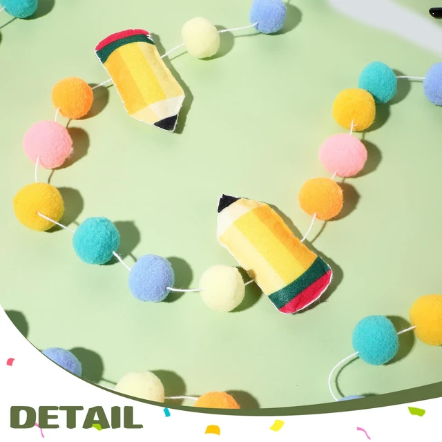Alt view image 2 of 7 - 4Pcs 9.84ft First Day of School Banner Decoration Set, Earth Felt Pencil Ball Garland Colorful Pompom Garland Bunting Burlap Flag Banner for Classroom Back to School Backdrop