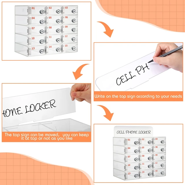 Alt view image 5 of 6 - 15 Slot Cell Phone Locker Box for Classroom with Door Locks and Keys Clear Acrylic Phone Box Storage Cabinet Wall Mounted for Back to School Teacher Students Employee Factory Office