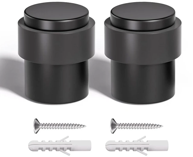 Main image of 15Pcs Black Door Stopper Floor Mounted with Black Rubber, Cylindrical 304 Stainless Steel Made