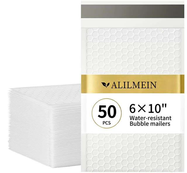 Main image of 6×10" Inch Bubble Mailers 50 Pack Waterproof Padded Envelopes Self Seal Adhesive Shipping Bags for Mailing Cards Jewelry Makeup and Small Business Packaging