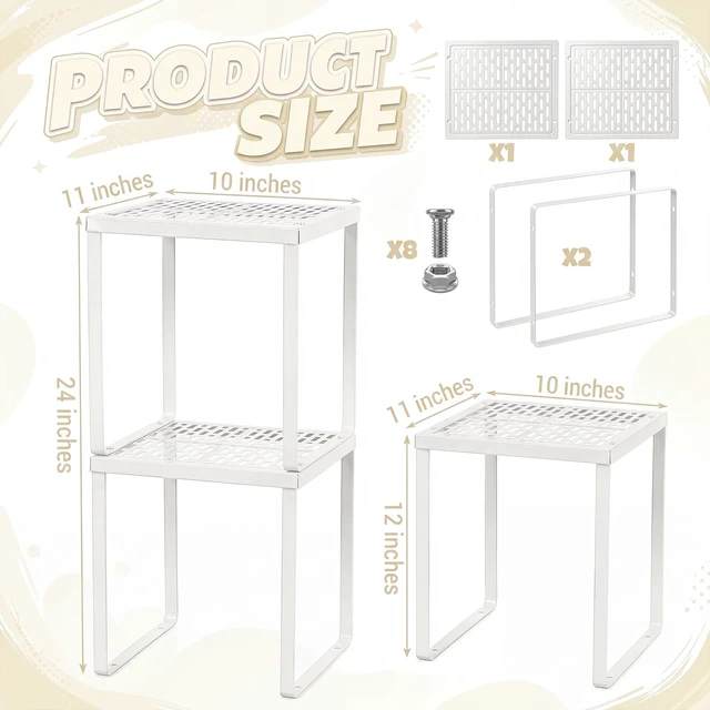 Alt view image 3 of 7 - 2 Pcs Locker Organizer Shelf Stackable 2-Tier Shelves Fits Standard Size School Lockers Heavy Duty Metal Locker Shelf for School Office Gym Lockers Home Storage 11x 10 x 12 Inch(White)