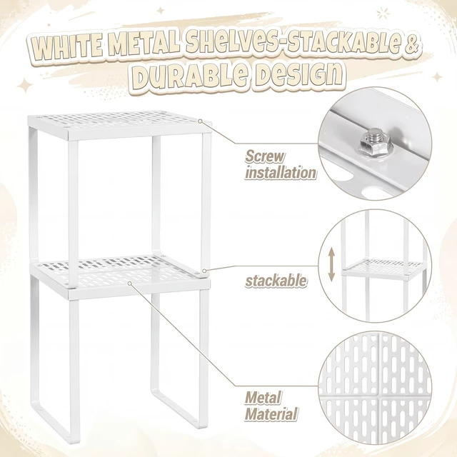 Alt view image 4 of 7 - 2 Pcs Locker Organizer Shelf Stackable 2-Tier Shelves Fits Standard Size School Lockers Heavy Duty Metal Locker Shelf for School Office Gym Lockers Home Storage 11x 10 x 12 Inch(White)