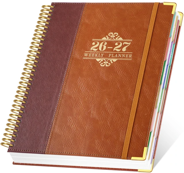 Main image of 2026-2027 Weekly & Monthly Calendar Planner, Jul 2026-Dec 2027 8.5" x 11", Two-Tone Leather Hardcover, Academic Year Agenda for Day Planning, Spiral Bound, Elastic Closure, Inner Pocket