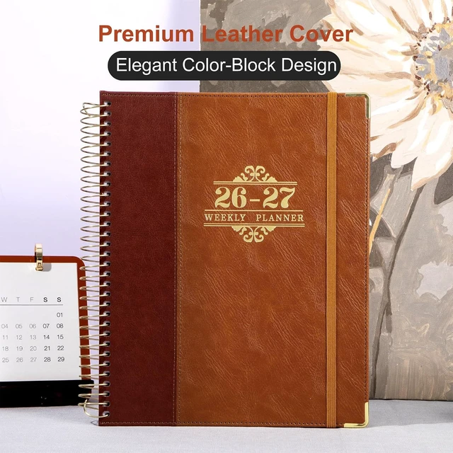 Alt view image 6 of 7 - 2026-2027 Weekly & Monthly Calendar Planner, Jul 2026-Dec 2027 8.5" x 11", Two-Tone Leather Hardcover, Academic Year Agenda for Day Planning, Spiral Bound, Elastic Closure, Inner Pocket
