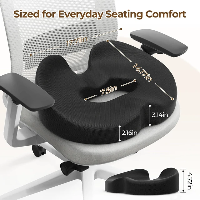 Alt view image 2 of 7 - Donut Pillow Seat Cushion Memory Foam Lifting Cushions, Black Coccyx & Hemorrhoid Pillow for Office, Tailbone Pressure Relief Cushion for Pregnancy, Postpartum and Long Sitting