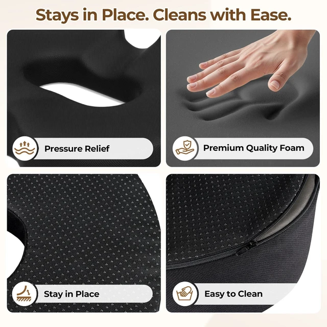 Alt view image 3 of 7 - Donut Pillow Seat Cushion Memory Foam Lifting Cushions, Black Coccyx & Hemorrhoid Pillow for Office, Tailbone Pressure Relief Cushion for Pregnancy, Postpartum and Long Sitting