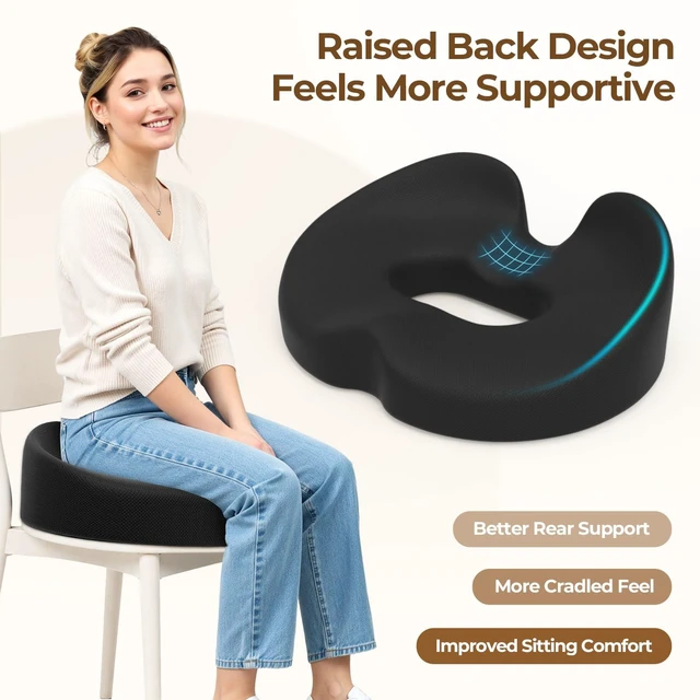 Alt view image 6 of 7 - Donut Pillow Seat Cushion Memory Foam Lifting Cushions, Black Coccyx & Hemorrhoid Pillow for Office, Tailbone Pressure Relief Cushion for Pregnancy, Postpartum and Long Sitting