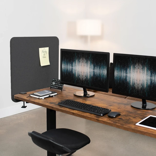 Alt view image 2 of 7 - Dark Gray Clamp-on 24 x 24 in Privacy Panel, PP-1-V024D Sound Absorbing PET Partition, Above or Below Desk Office Divider, Sturdy C-Clamp, Fits 0.4-1.4 in Thick Desktops