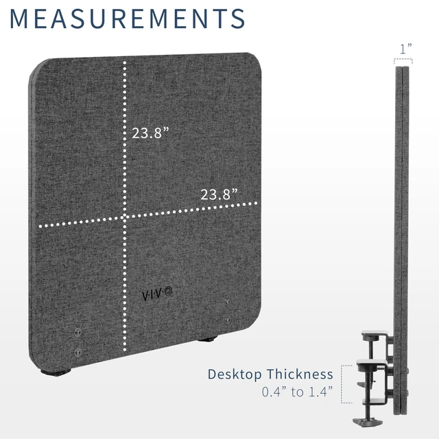 Alt view image 3 of 7 - Dark Gray Clamp-on 24 x 24 in Privacy Panel, PP-1-V024D Sound Absorbing PET Partition, Above or Below Desk Office Divider, Sturdy C-Clamp, Fits 0.4-1.4 in Thick Desktops