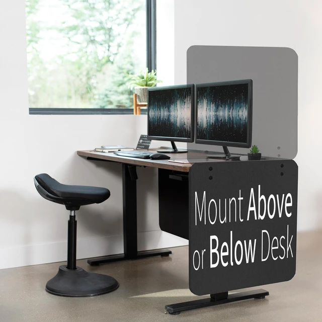 Alt view image 5 of 7 - Dark Gray Clamp-on 24 x 24 in Privacy Panel, PP-1-V024D Sound Absorbing PET Partition, Above or Below Desk Office Divider, Sturdy C-Clamp, Fits 0.4-1.4 in Thick Desktops