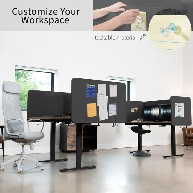 Alt view image 6 of 7 - Dark Gray Clamp-on 24 x 24 in Privacy Panel, PP-1-V024D Sound Absorbing PET Partition, Above or Below Desk Office Divider, Sturdy C-Clamp, Fits 0.4-1.4 in Thick Desktops