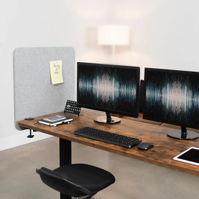Alt view image 2 of 7 - Gray Clamp-on 24 x 24 in Privacy Panel, PP-1-V024G Sound Absorbing PET Partition, Above or Below Desk Office Divider, Sturdy C-Clamp, Fits 0.4-1.4 in Thick Desktops