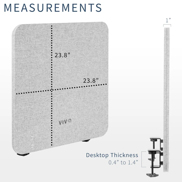 Alt view image 3 of 7 - Gray Clamp-on 24 x 24 in Privacy Panel, PP-1-V024G Sound Absorbing PET Partition, Above or Below Desk Office Divider, Sturdy C-Clamp, Fits 0.4-1.4 in Thick Desktops