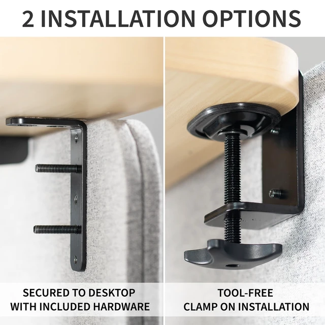 Alt view image 4 of 7 - Gray Clamp-on 24 x 24 in Privacy Panel, PP-1-V024G Sound Absorbing PET Partition, Above or Below Desk Office Divider, Sturdy C-Clamp, Fits 0.4-1.4 in Thick Desktops