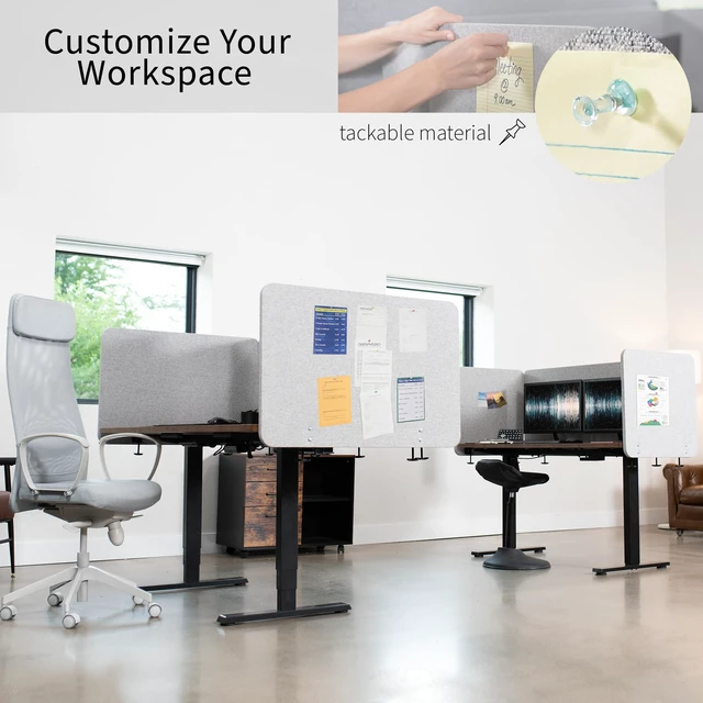Alt view image 6 of 7 - Gray Clamp-on 24 x 24 in Privacy Panel, PP-1-V024G Sound Absorbing PET Partition, Above or Below Desk Office Divider, Sturdy C-Clamp, Fits 0.4-1.4 in Thick Desktops