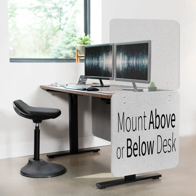 Alt view image 5 of 7 - Gray Clamp-on 24 x 24 in Privacy Panel, PP-1-V024G Sound Absorbing PET Partition, Above or Below Desk Office Divider, Sturdy C-Clamp, Fits 0.4-1.4 in Thick Desktops