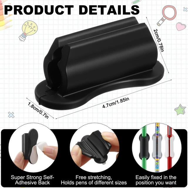 Alt view image 2 of 7 - 48 Pack Adhesive Silicone Pencil Holders Bulk for Desk,Wave,Neutral Flexible Pen Holder, Marker Organizer Clipboard, Classroom School Office Supplies, Teacher Stationery Accessories